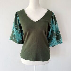 Dolan Women Puff Sleeve Lace Knit Top Small Romantic Cottage City Feminine Green